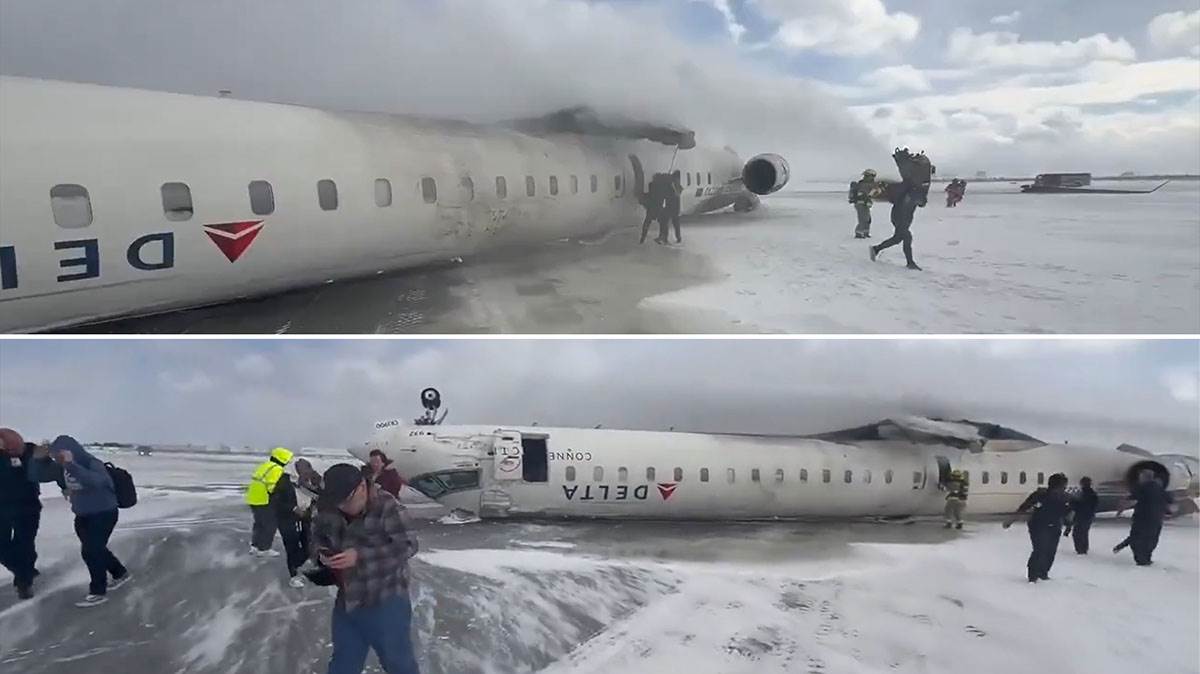 Snimak pada aviona u Torontu iz drugog ugla, žena visi u letelici | Mondo