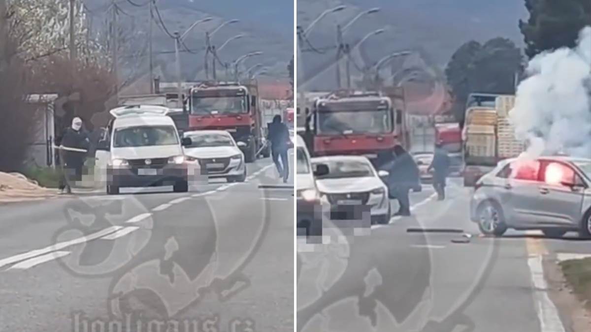 Potpuni haos na ulicama Mostara: Huligani istrčali iz kombija i zapalili automobil