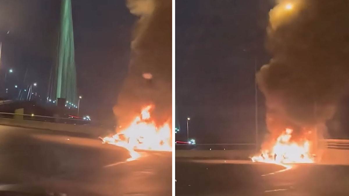 Automobil izgoreo do neprepoznatljivosti: Jezivi prizori na Mostu na Adi, isplivao jeziv snimak (Video)