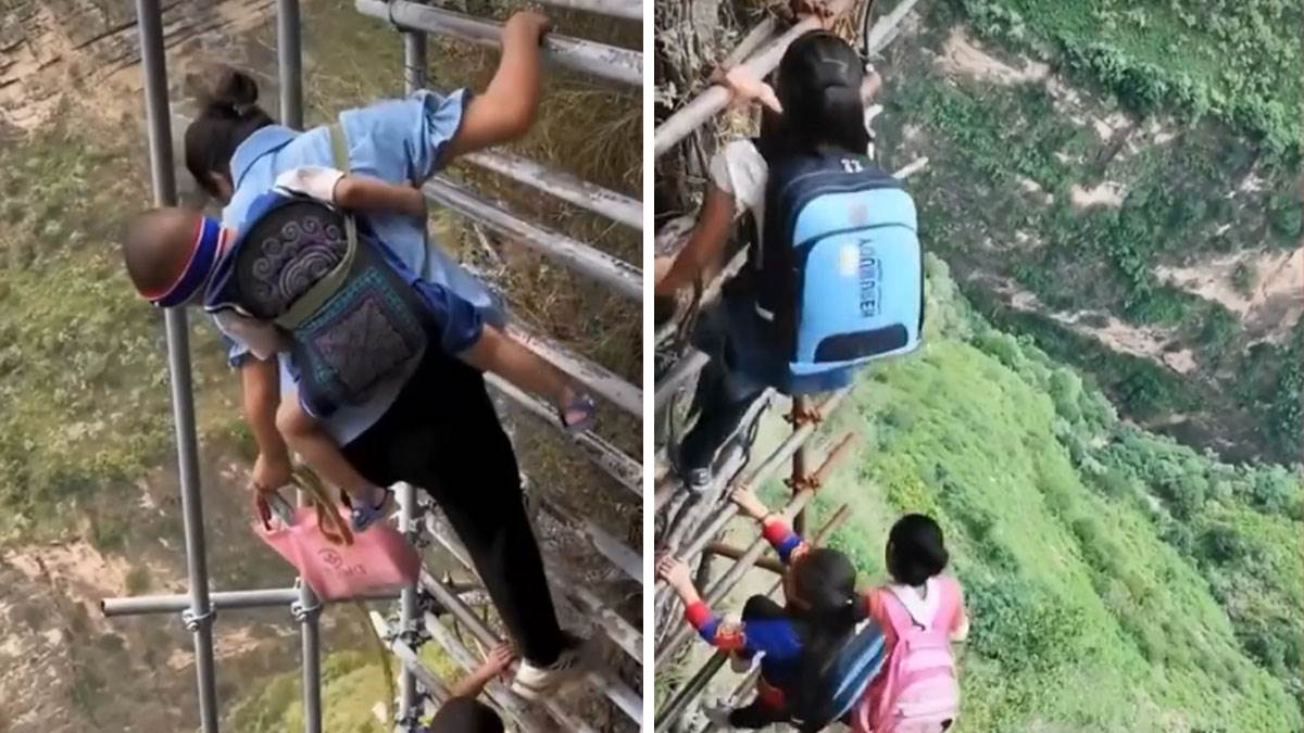 Selo na ivici provalije: Deca idu u školu paklenom liticom, svaki korak može da bude poslednji (Video)