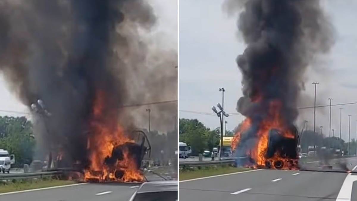 Stravična saobraćajna nesreća u Hrvatskoj: Odjekivale eksplozije, vozač izgoreo u kabini nakon udara u stub (Video)