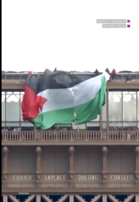 Razvijena palestinska zastava na Ajfelovoj kuli: Policija odmah reagovala, šestoro aktivista uhapšeno (Video)
