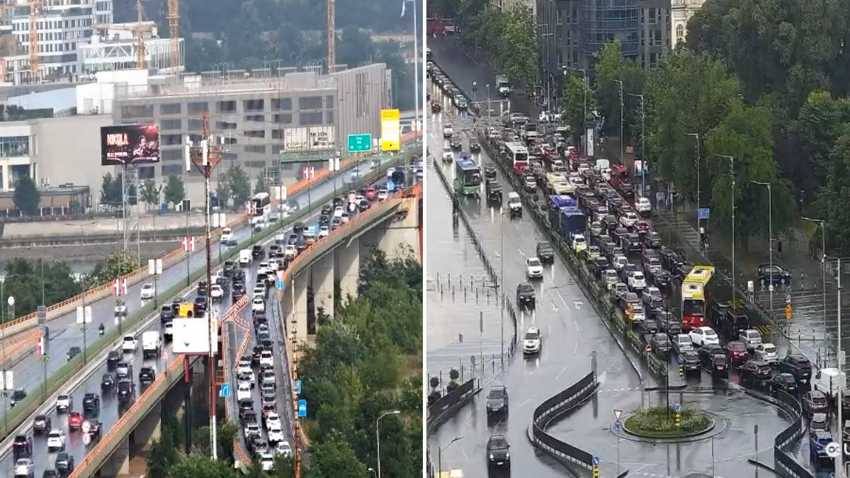 Ogromne gužve u Beogradu zbog pljuska: Kolone u centru i na mostovima, vozila mile (Foto)