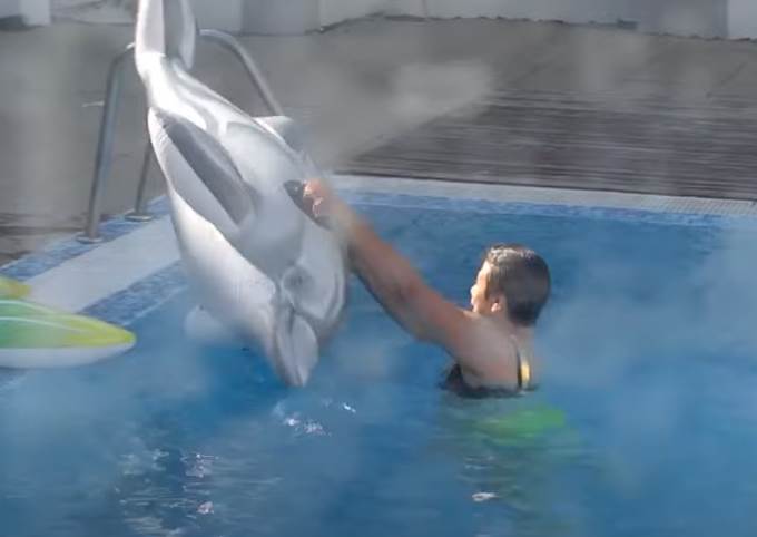 Miljana naskače na delfina u bazenu video