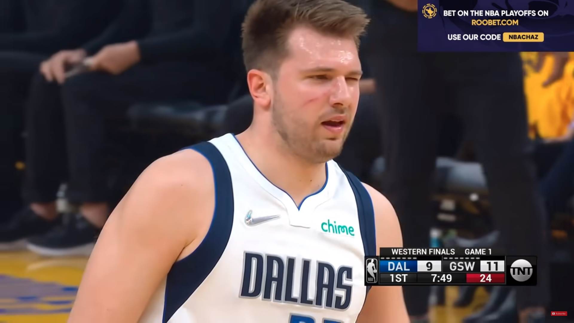 Luka Dončić ogrebotina na licu protiv Golden Stejta