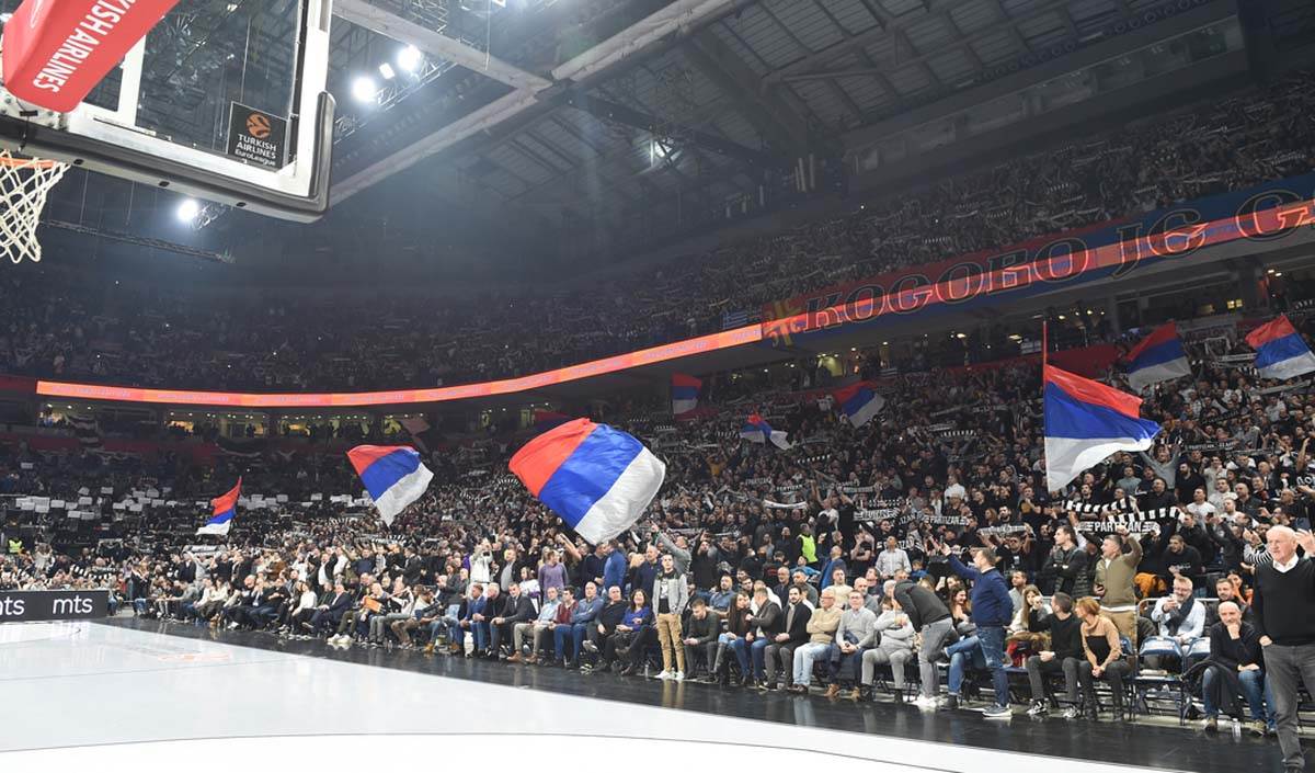 Koreografija navijača Partizana protiv Baskonije srpske zastave