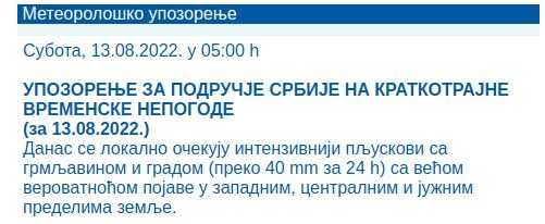Upozorenje RHMZ