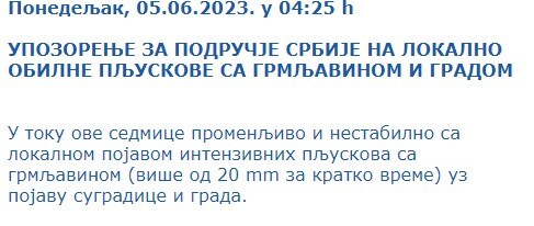 RHMZ upozorenje