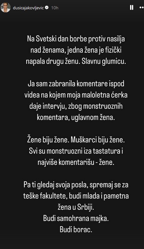 Dušica Jakovljević o pretučenoj Slobodi Mićalović