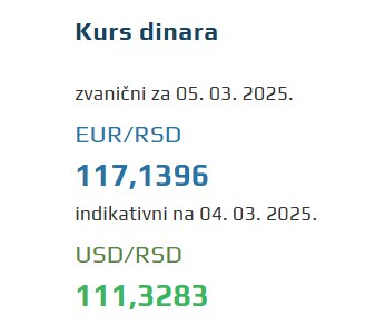 Srednji kurs evra 5 mart 2025