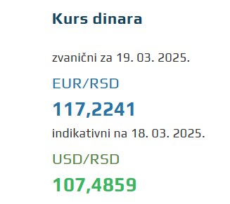 Srednji kurs evra 19 mart 2025