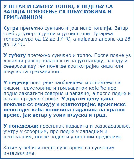 RHMZ Vremenska prognoza za početak avgusta
