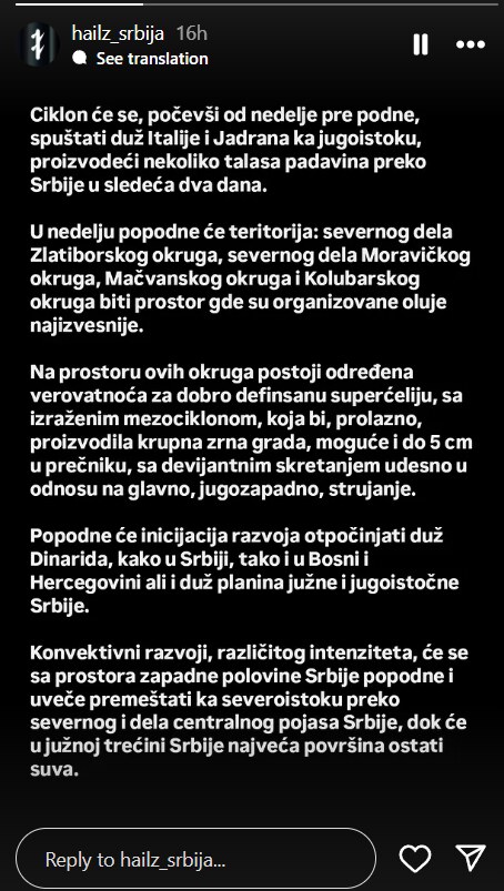 Superćelijska oluja stiže u Srbiju
