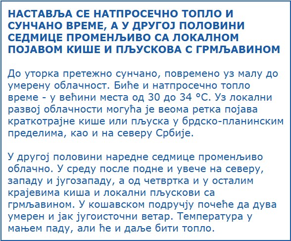 RHMZ Vremenska prognoza za septembar
