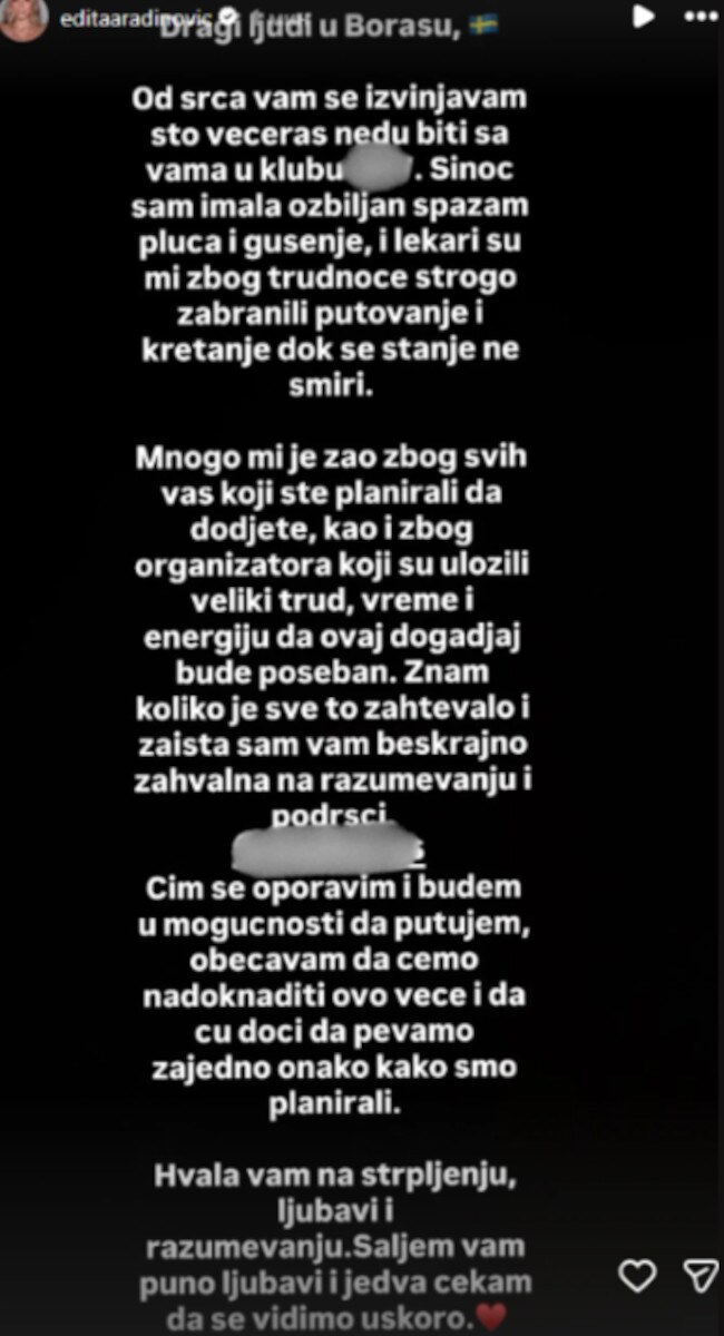 Edita Aradinović otkazala koncert.jpg