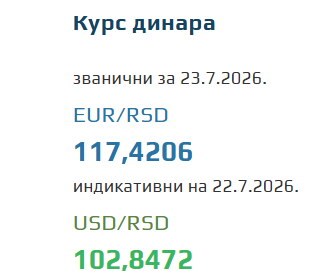 Kurs evra za 23. jul 2026