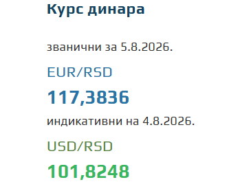 Kurs evra za 5. avgust 2026