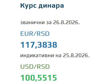 Kurs evra za 26. avgust 2026