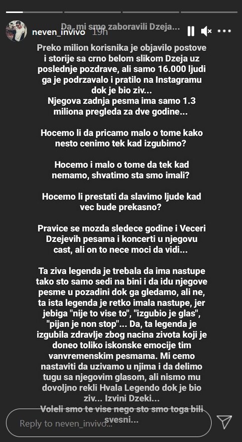 dzej ramadanovski neven zivancevic in vivo o pevacu post na instagramu