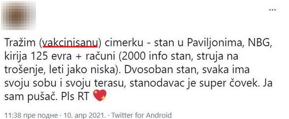 devojka oglas trazi vakcinisanu cimerku stan beograd foto