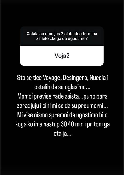 Gazde klubova o pevačima i pevačicama