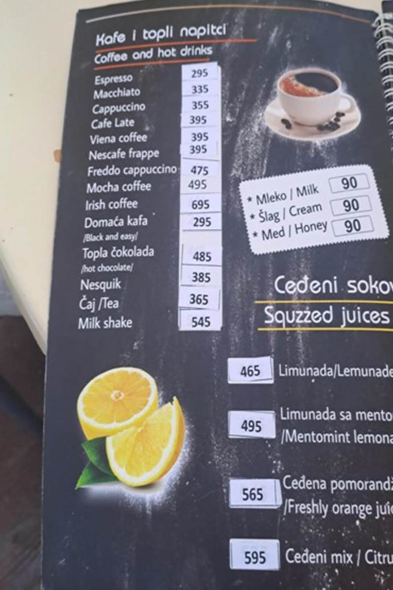 cene u kafiću na Avali