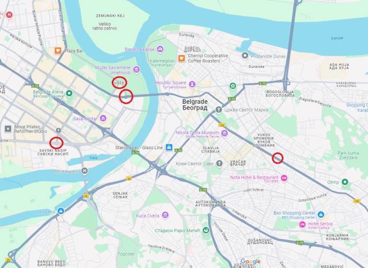 Mapa tačnih lokacija 4 kamere koje automatski detektuju prekoračenje brzine.jpg