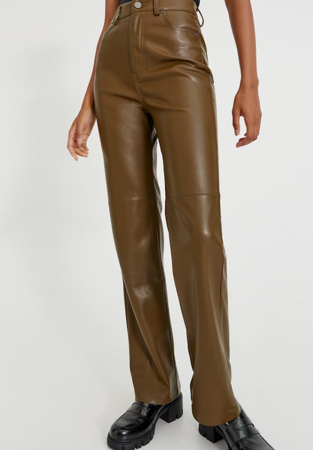Braon kožne pantalone