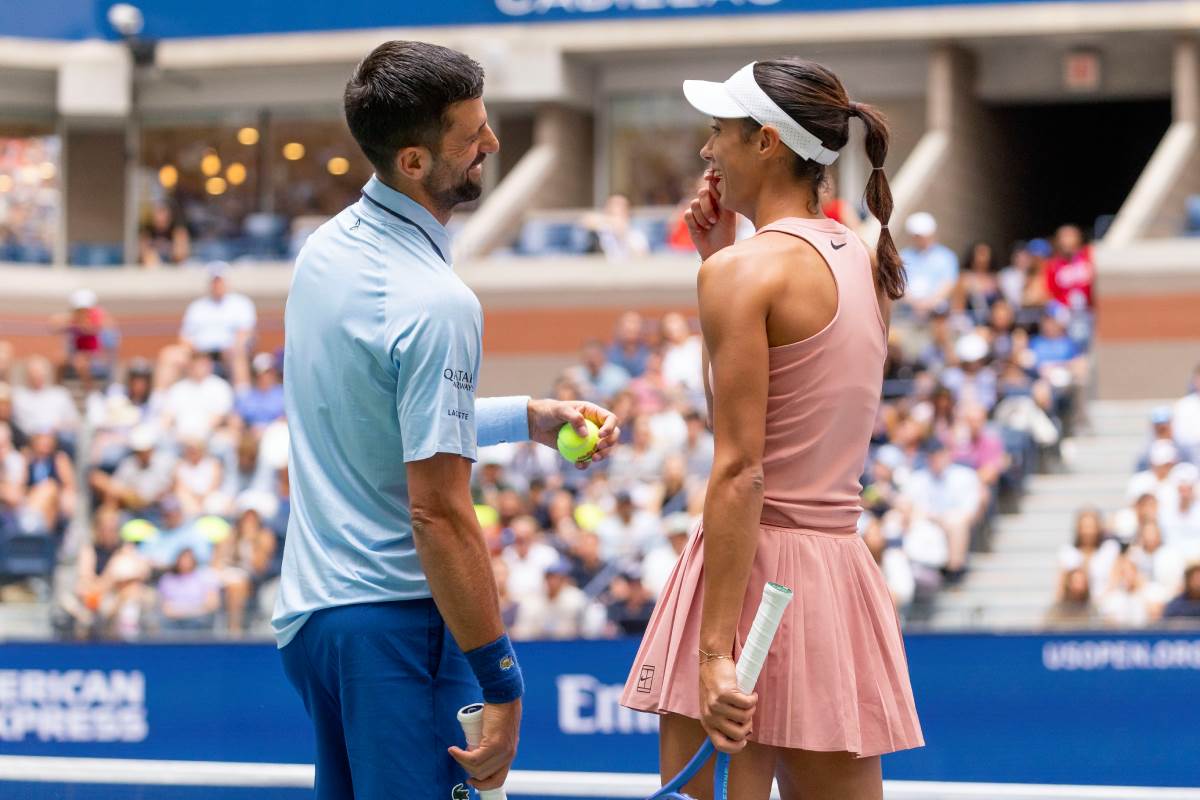 Novak Đoković i Olga Danilović pričaju na US Openuć na US Openu.jpg