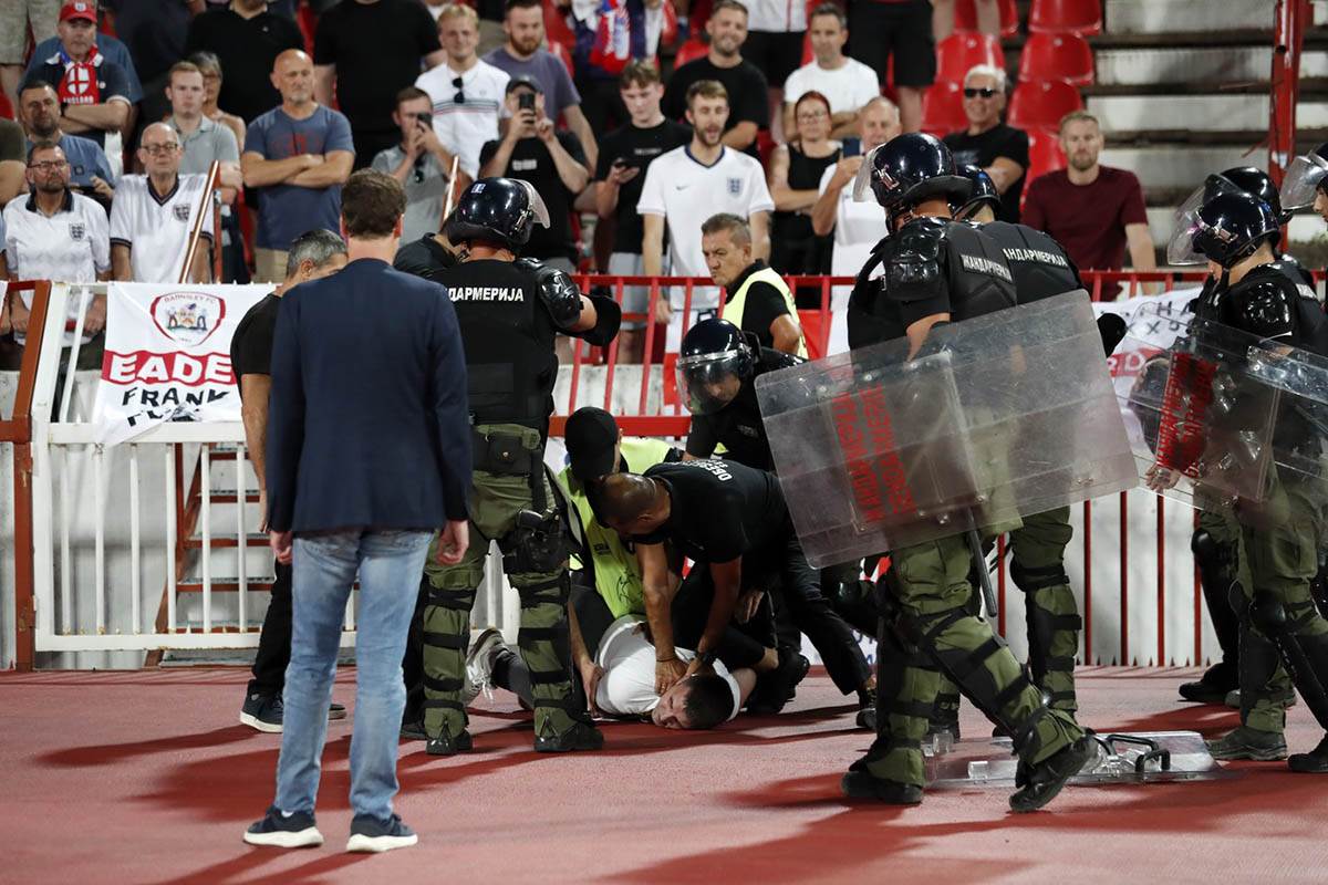 hapšenje navijača na Srbija - Engleska