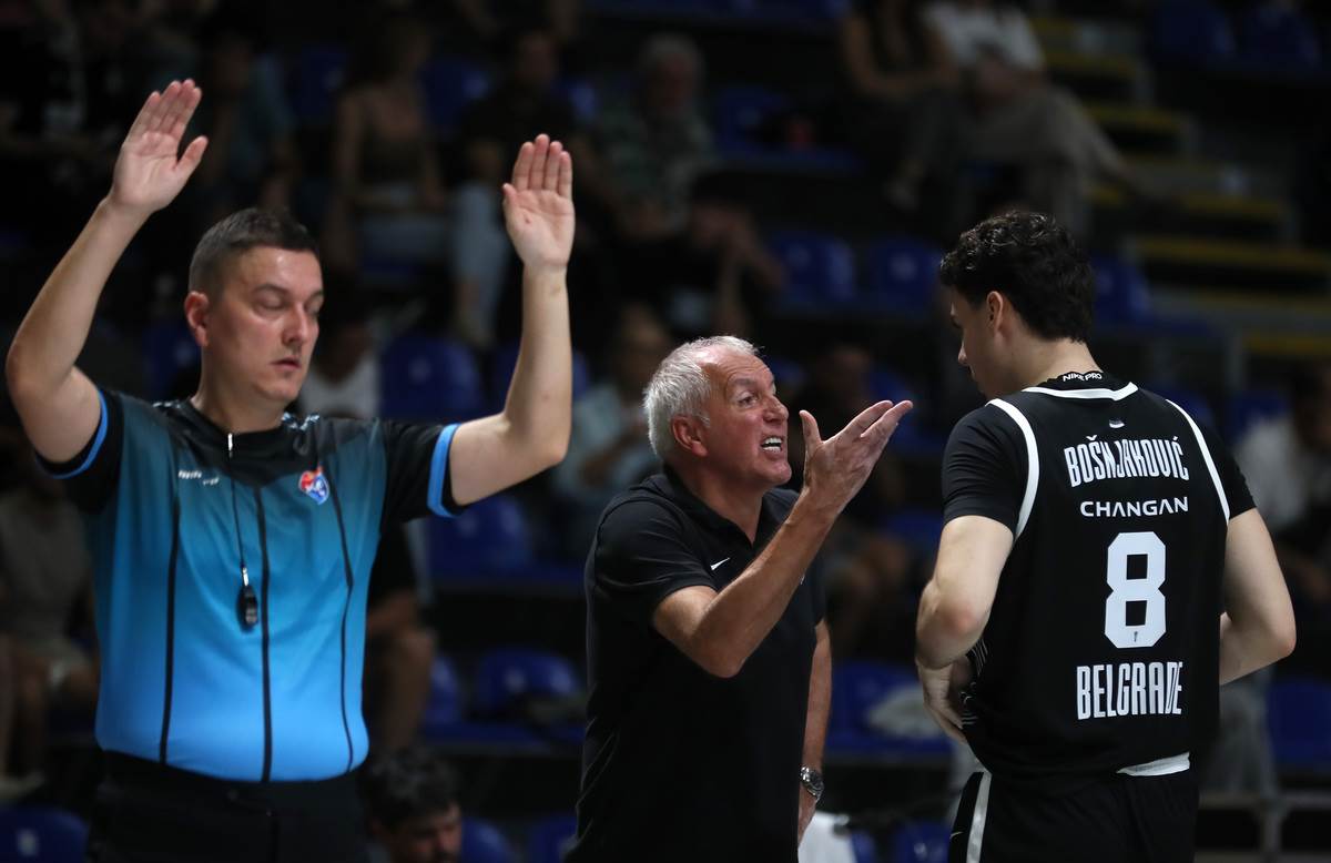 Željko Obradović i Mitar Bošnjaković na utakmici Partizana