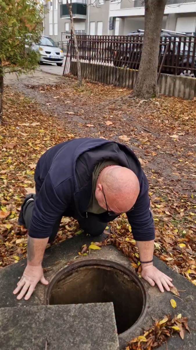 Zmijolovac Vladica Stanković vadi zmiju iz šahta u Vranju