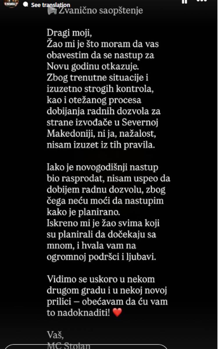 MC Stojan obaveštenje o otkazivanju NG