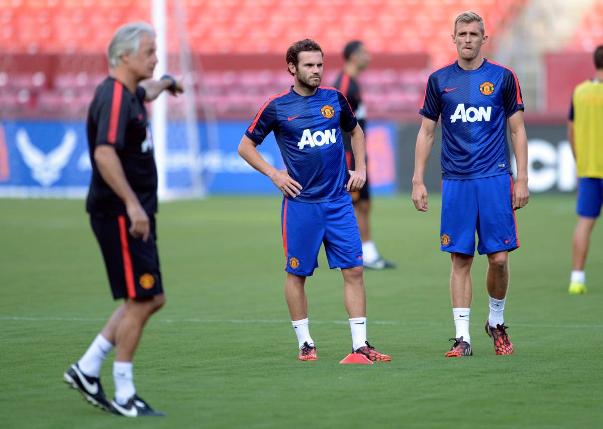 Daren Flečer i Huan Mata na treningu Mančester junajteda