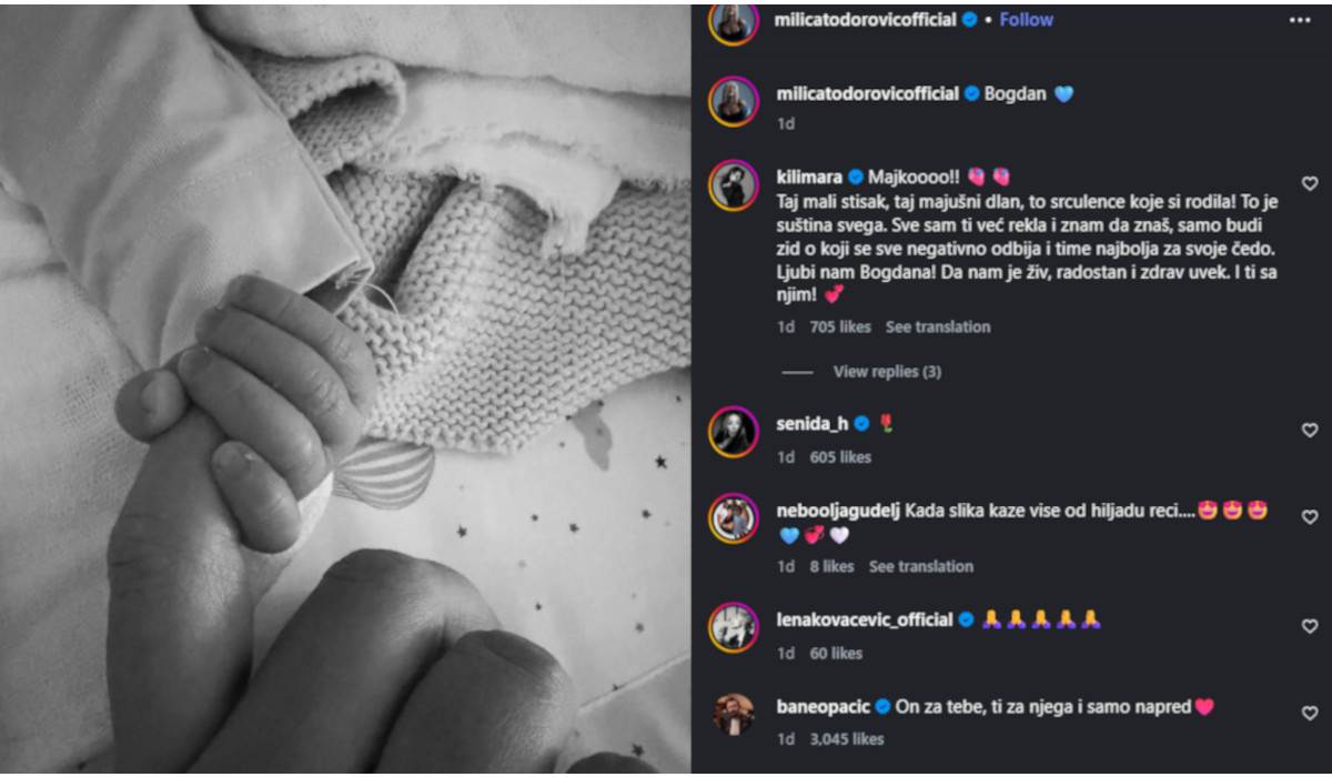 Milica Todorović objava Marija Kilibarda komentar