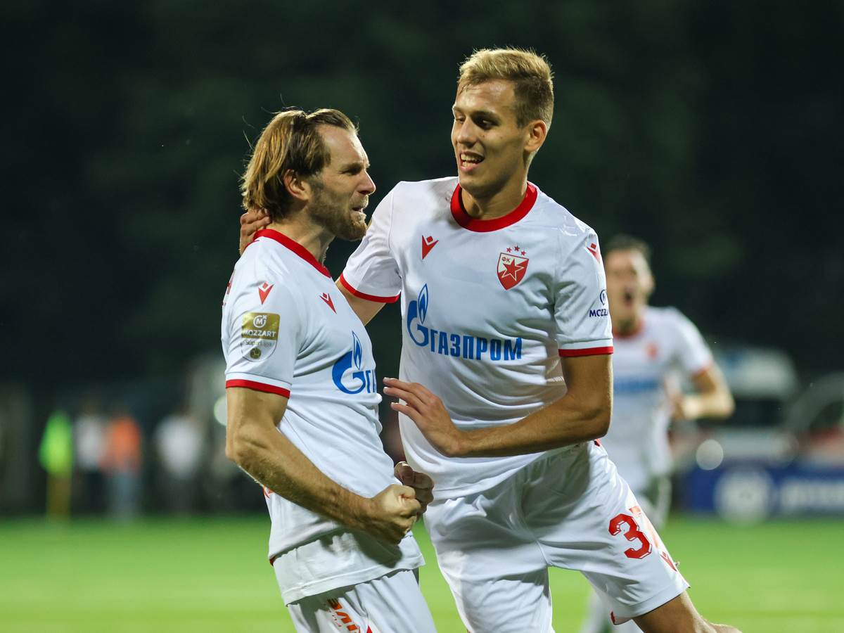 Vladimir Lučić i Aleksandar Katai slave gol Crvene zvezde
