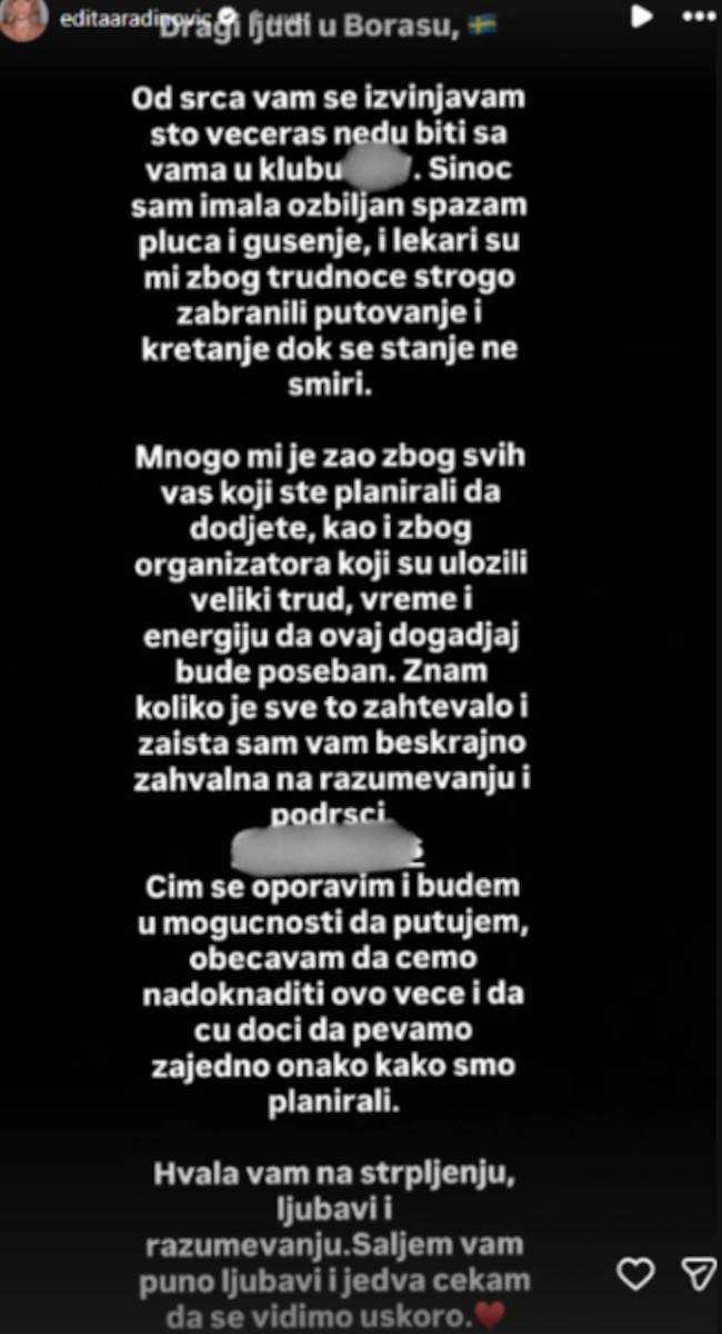 Edita Aradinović otkazala koncert.jpg