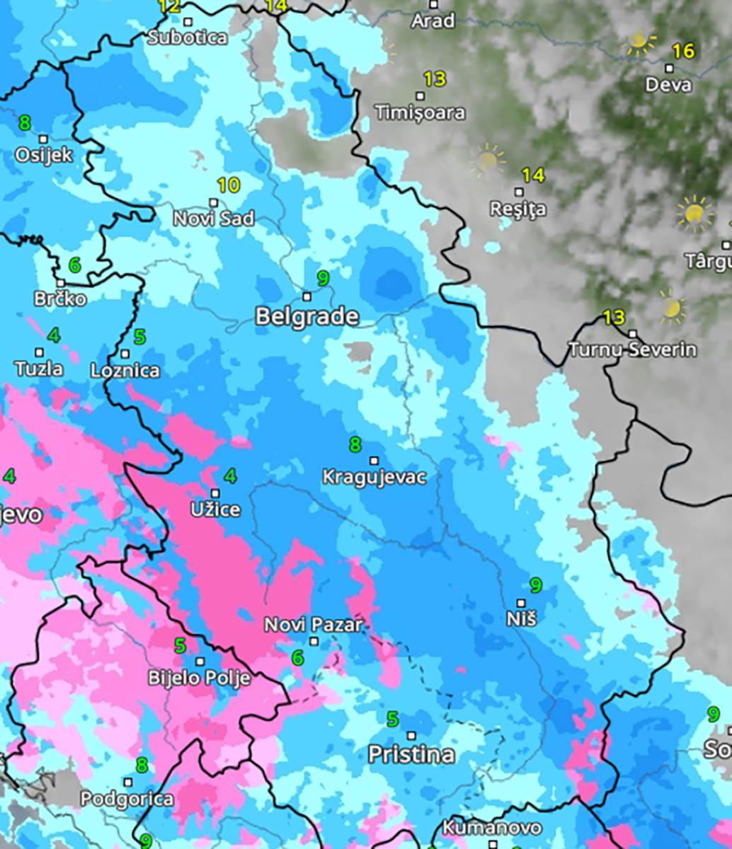 kretanje padavina u petak u 11h