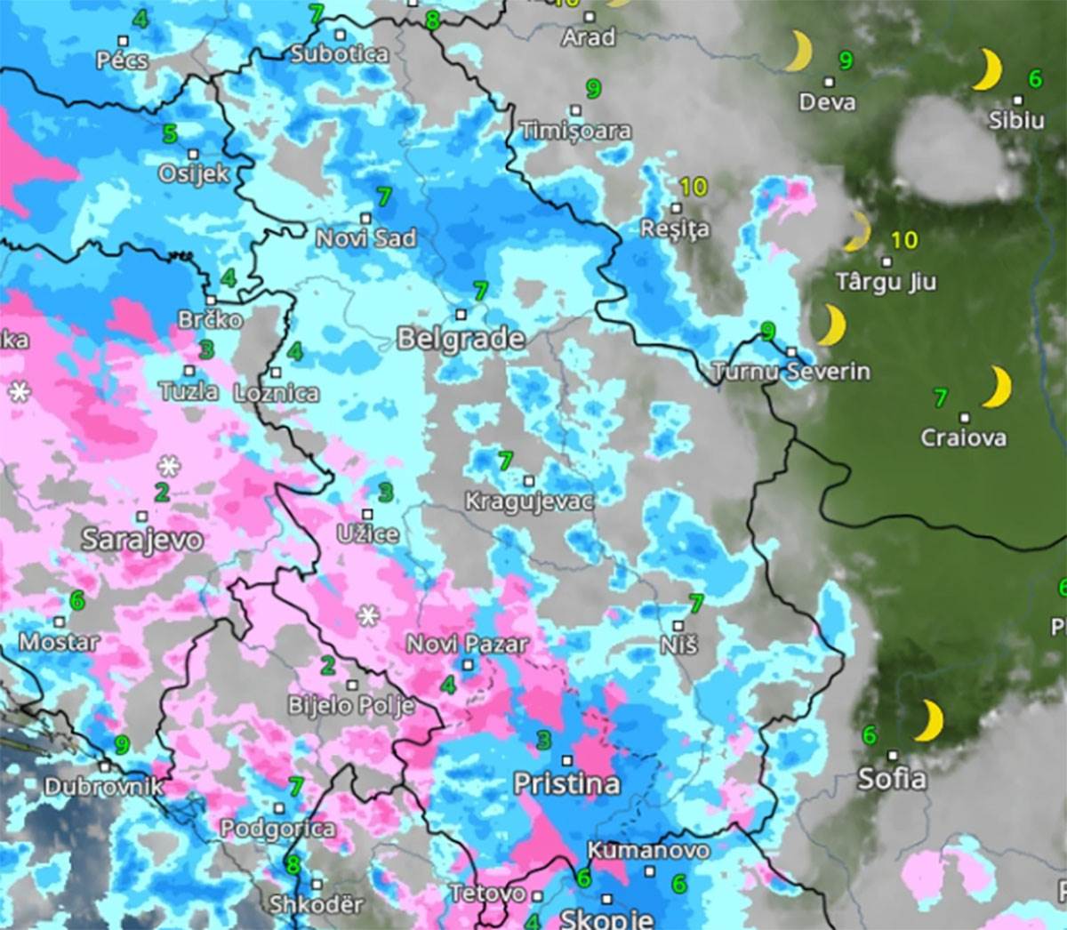 Kretanje padavina u petak u 4 časa