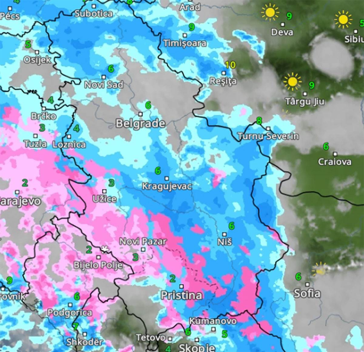 Kretanje padavina u petak u 6 časova