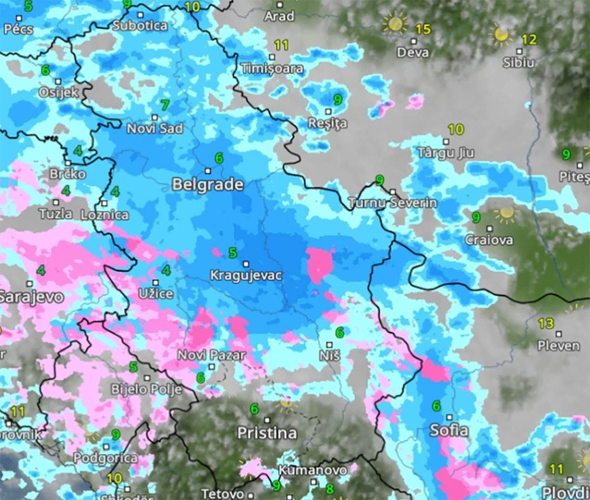 Kretanje padavina u petak u 10 časova