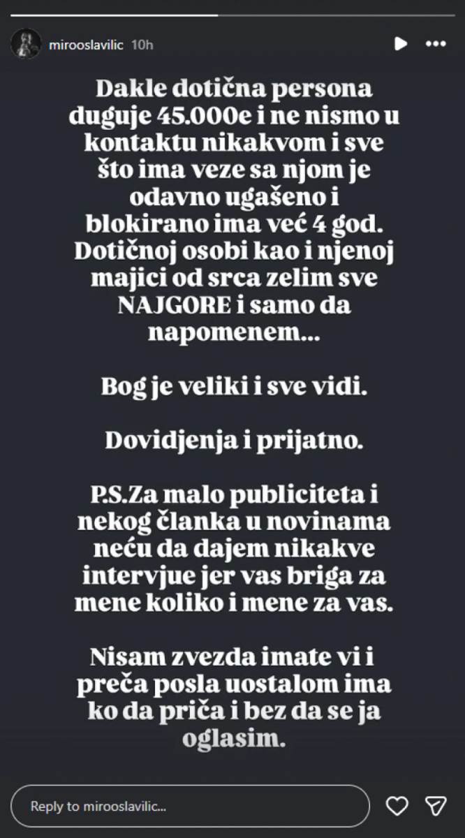 Šokatne optužbe Miroslava Ilića, žestoko napao Sandru Rešić: "Duguje mi 45.000 €, želim joj sve najgore"