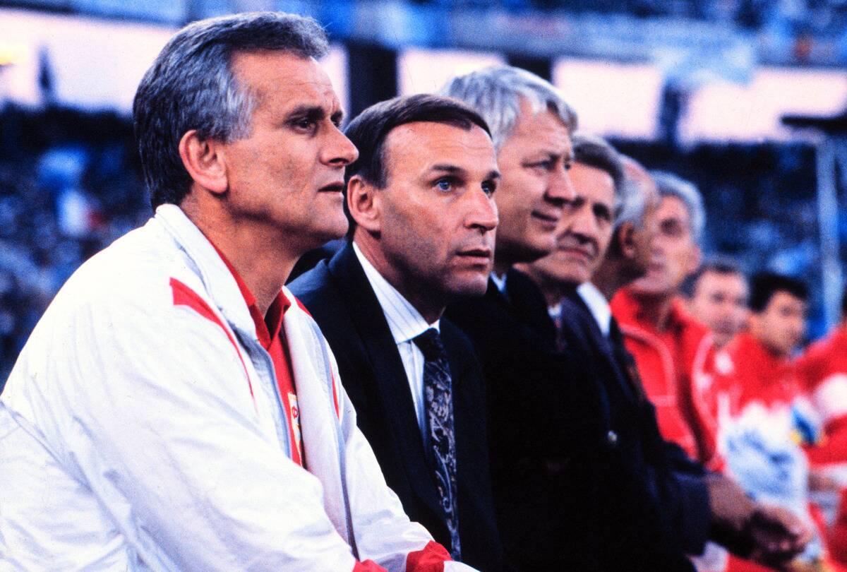 Dragan Džajić i Vladimir Cvetković na klupi na finalu Kupa evropskih šampiona 1991
