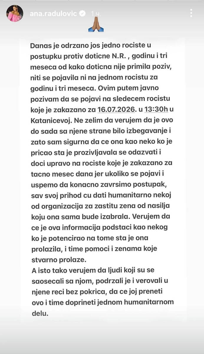 Ana Radulović se ne smiruje: Javno prozvala Gastozovu bivšu, želi da je ostavi bez prebijene pare (Foto)