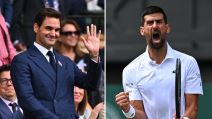 Rodžer Federer maše na Vimbldonu, a Novak Đoković slavi.