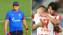 Vladan Milojević u plavoj majici sa leve strane, sa desne se grle Seol i Duarte.