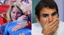 Dijana Đoković grli Novaka s leve strane, a Rodžer Federer drži ruku na ustima.