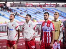 Fudbaleri Crvene zvezde Marko Arnautović, Nemanja Radonjić, Mirko Ivanić i Vladimir Lučić nakon meča protiv Seltika.