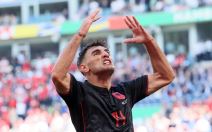 Ćazim Laci proslavlja gol protiv reprezentacije Hrvatske