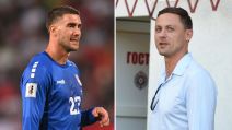 Dušan Vlahović levo u plavom dresu, a Nemanja Matić desno u košulji.